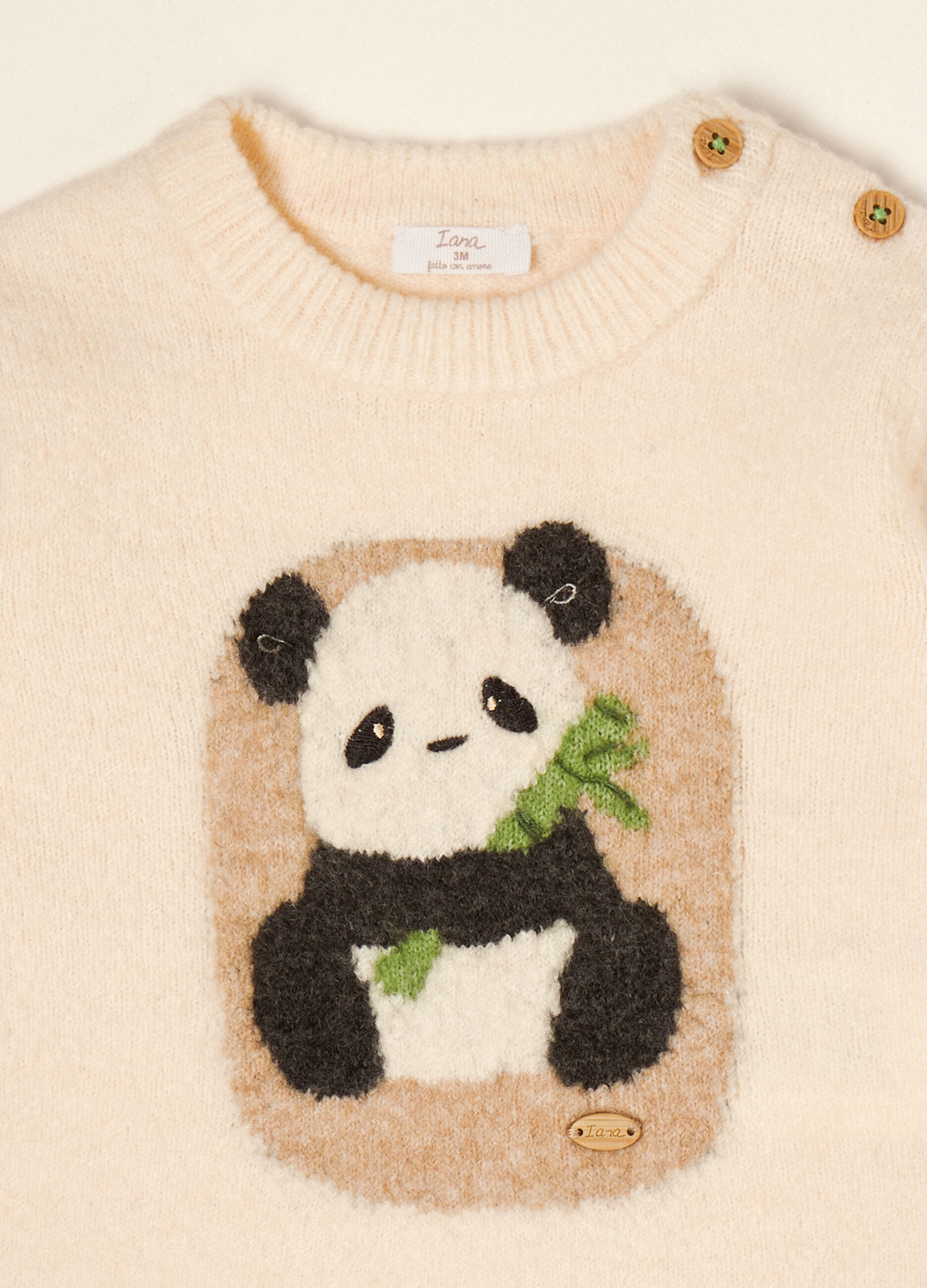 Beige stretch wool jumper with panda print