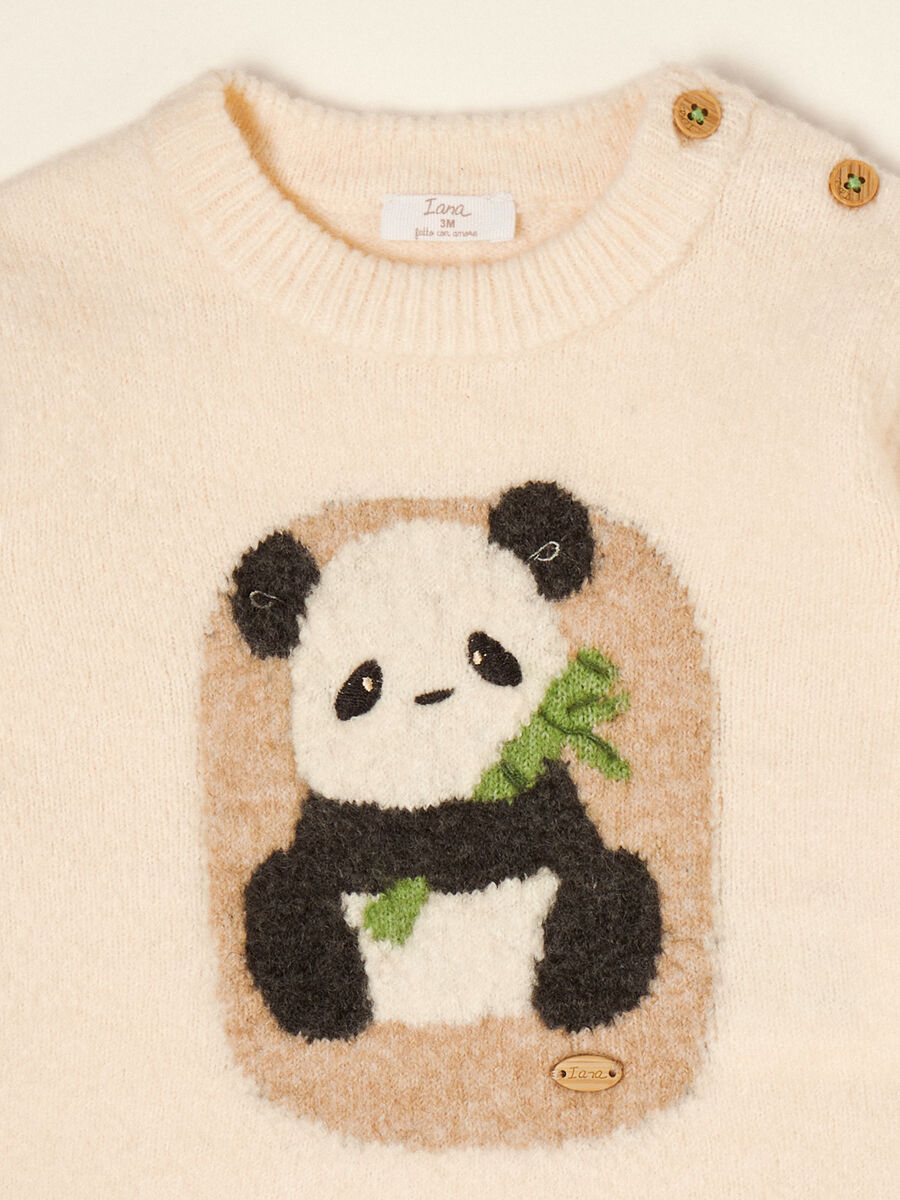 Beige stretch wool jumper with panda print_1