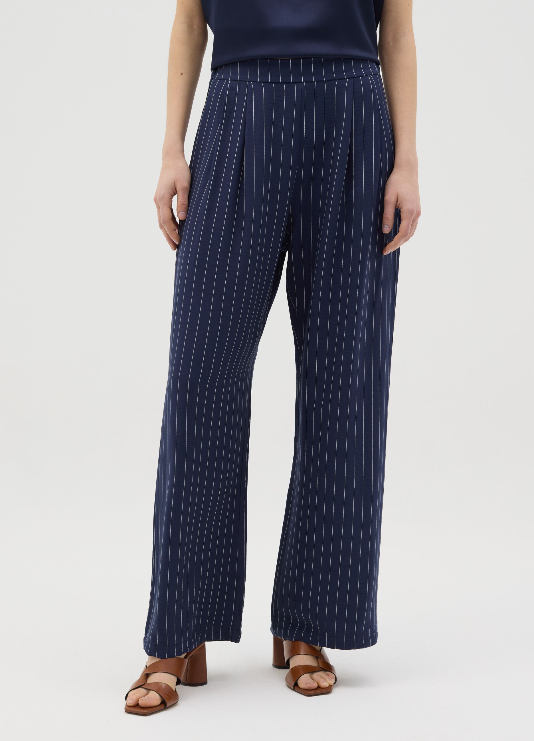 Blue palazzo trousers with striped pattern