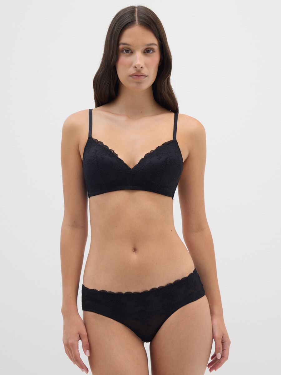 Bralette in tessuto elasticizzato e pizzo nero_1