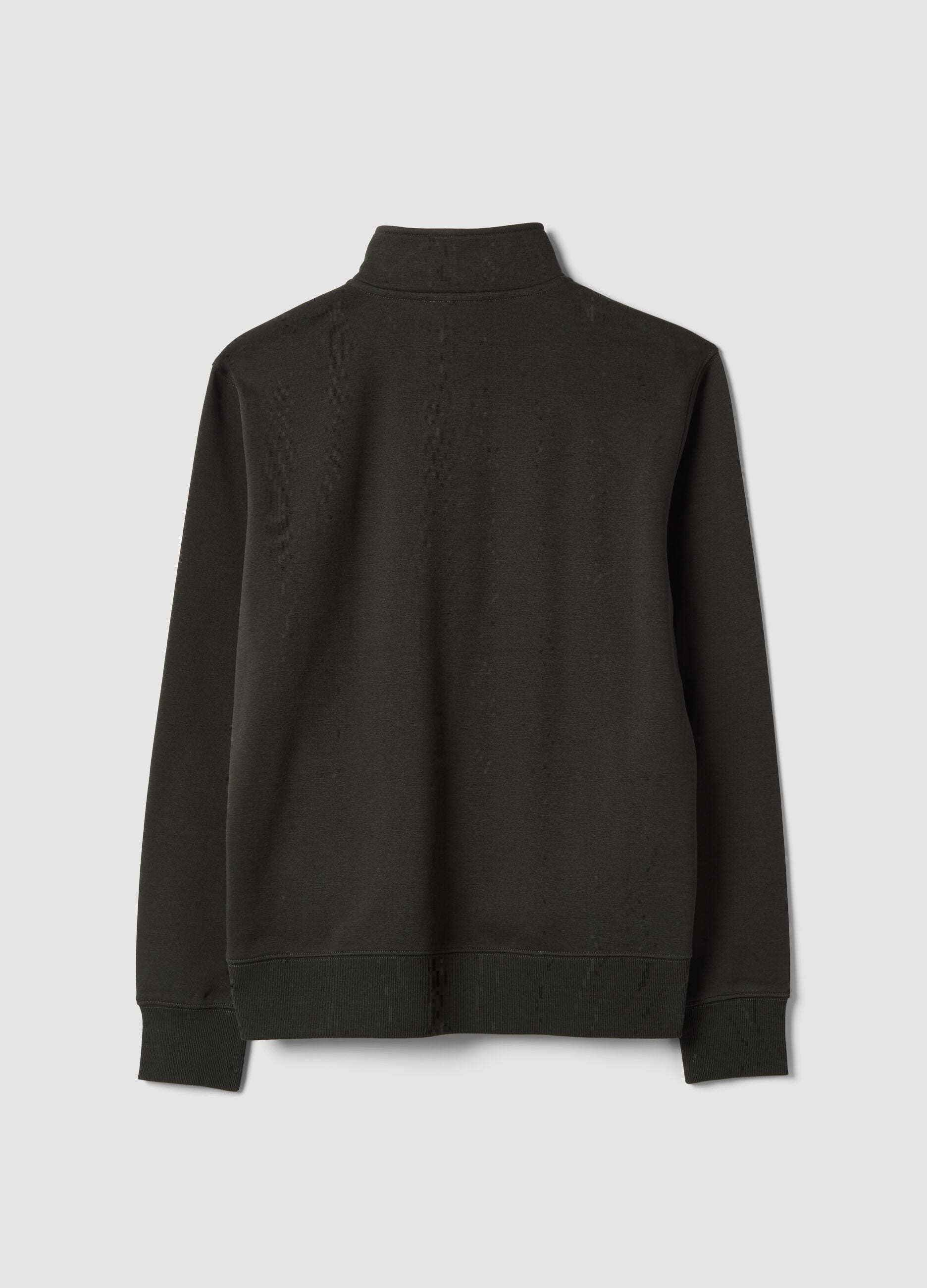 Grey cotton-blend half-zip sweatshirt with crew neck