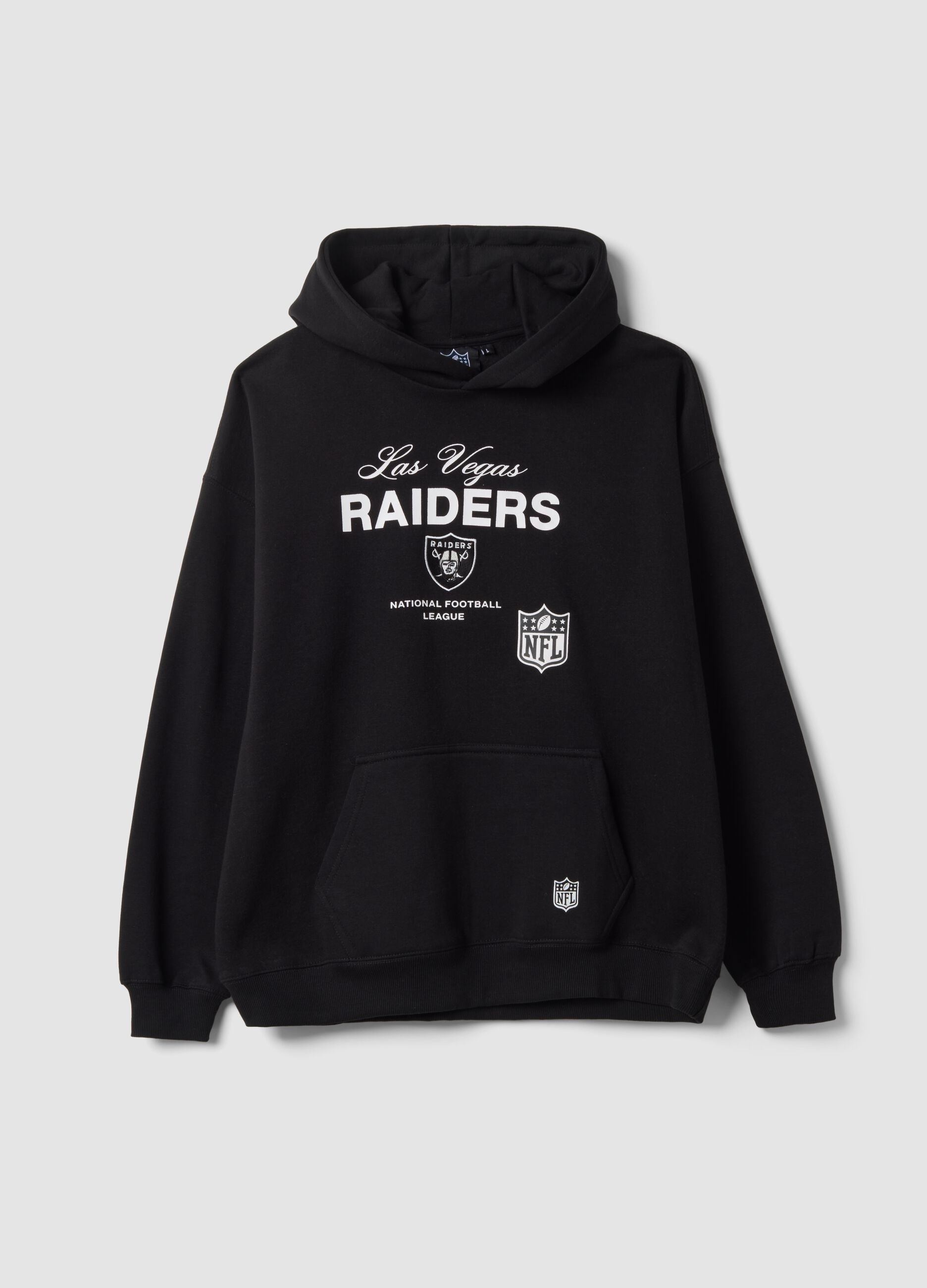 Black cotton-blend hoodie with Raiders print