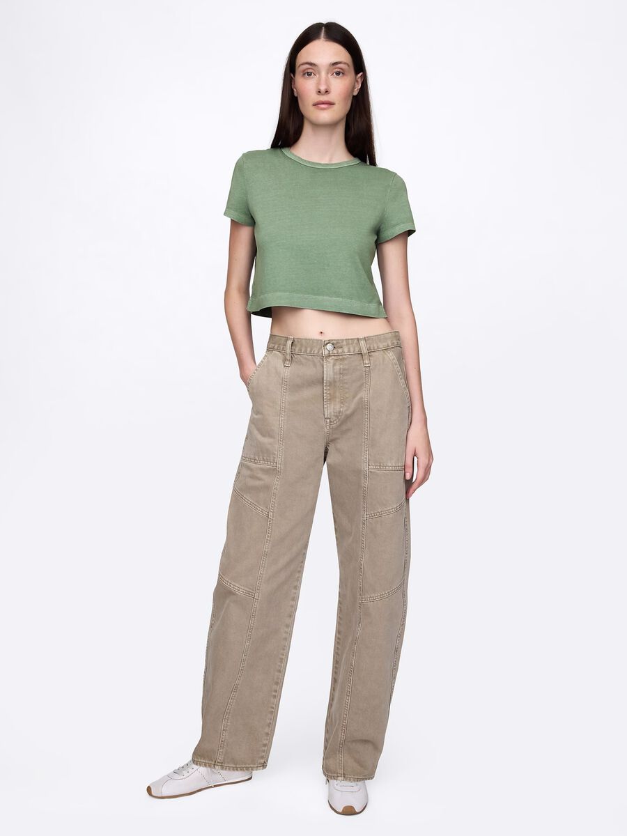 T-shirt cropped verde in cotone_1