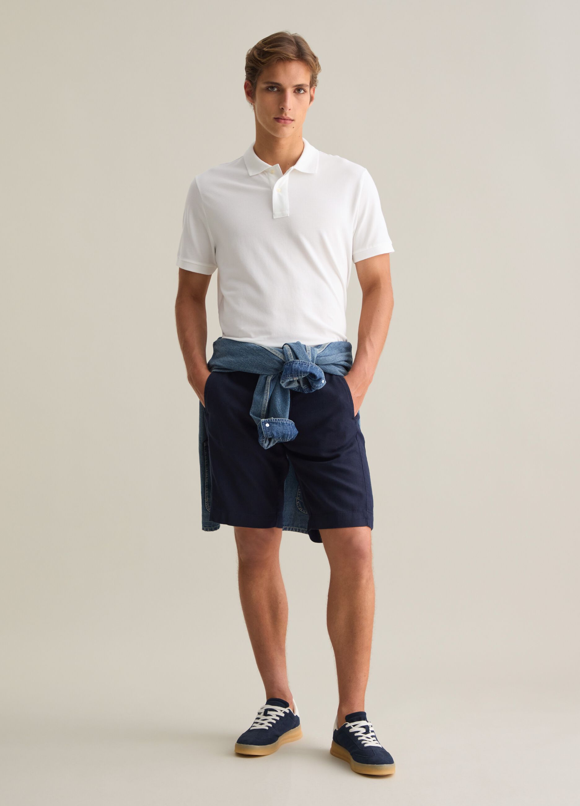 Pantaloncini da uomo in cotone blu regular fit