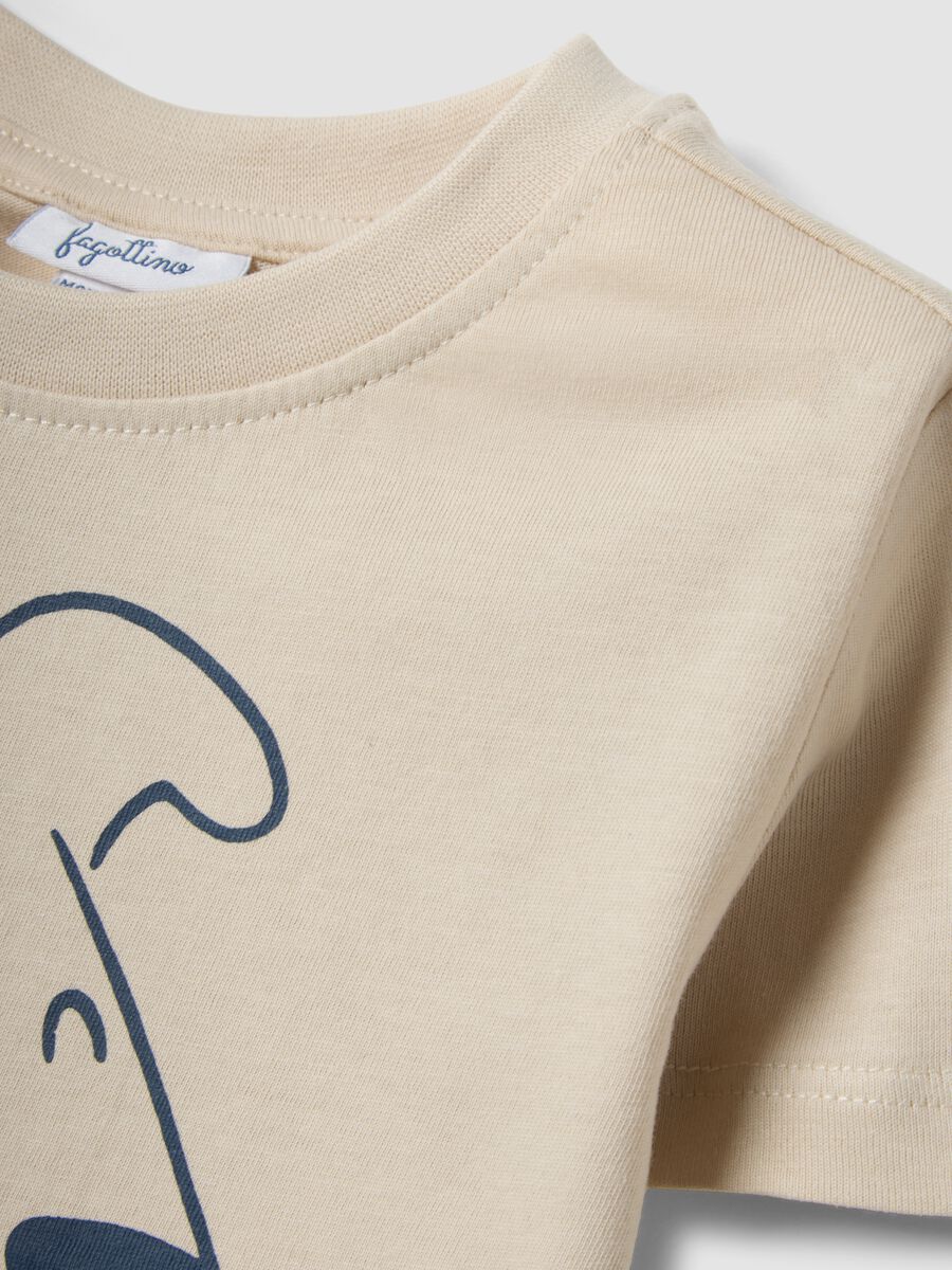 T-shirt in puro cotone beige da bimbo regular fit con stampa cane_2