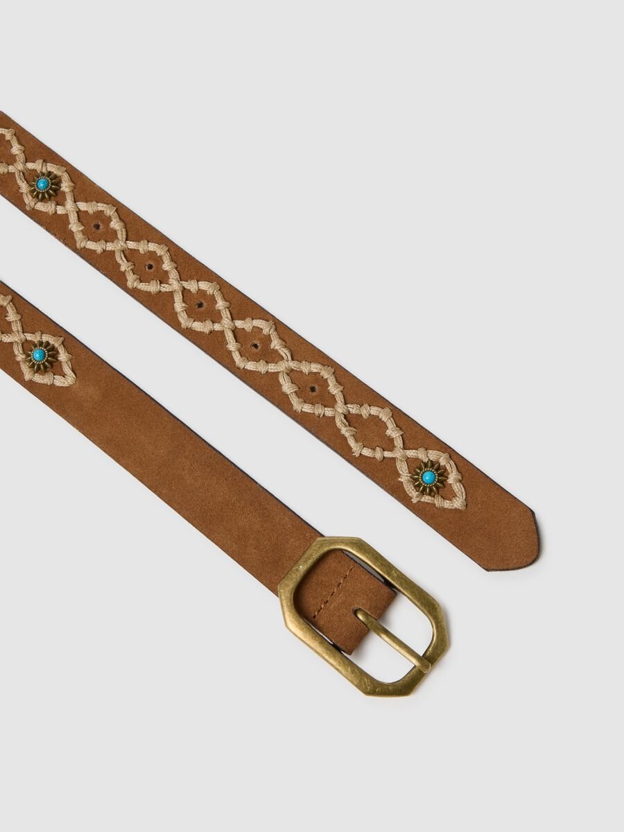 Cintura in vera pelle multicolor con ricami e fibbia dorata_2