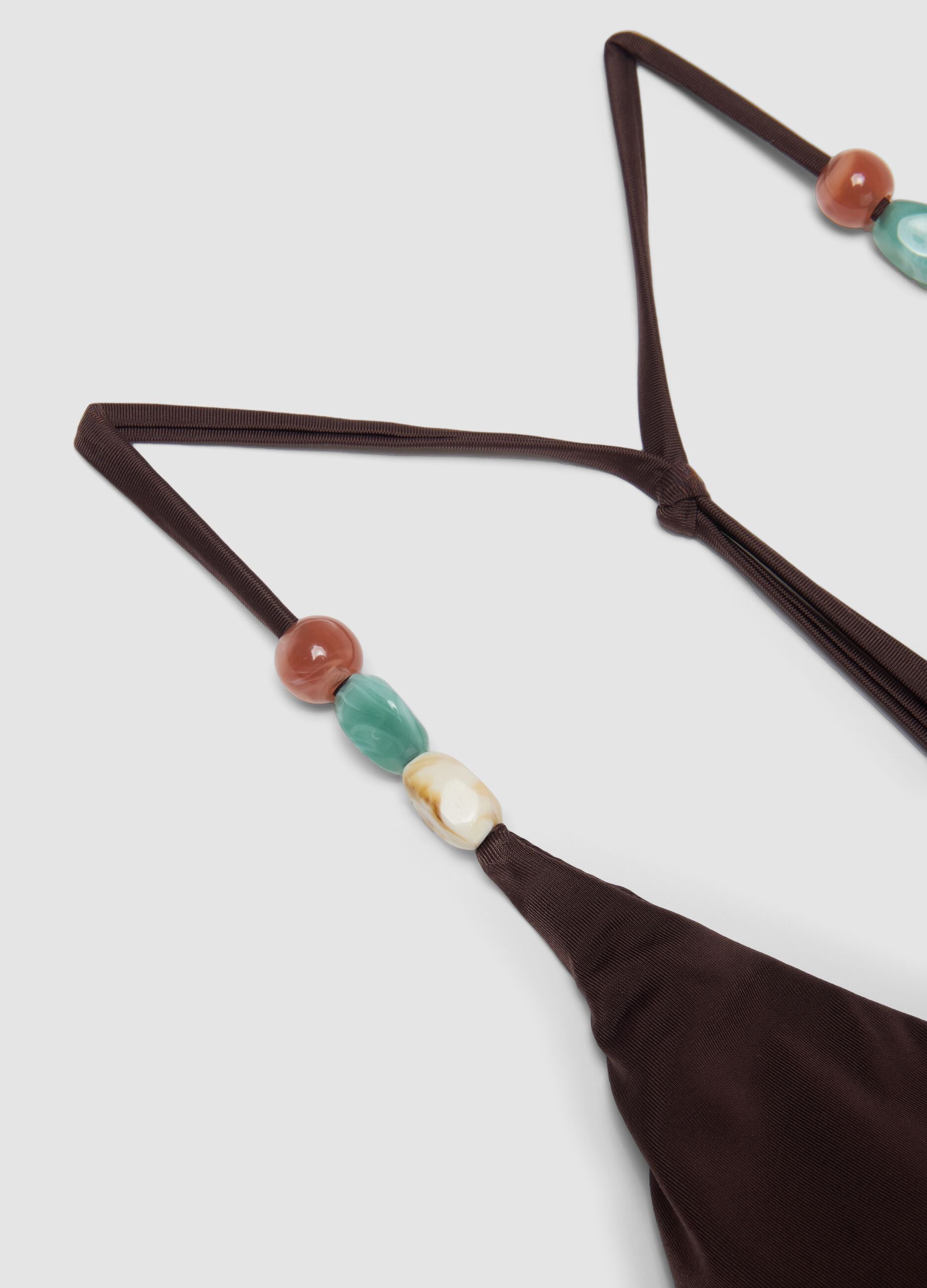 Brown stretch swimsuit with embellished straps