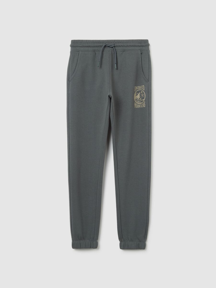 Pantaloni grigi da ragazzo in puro cotone regular fit con stampa_0