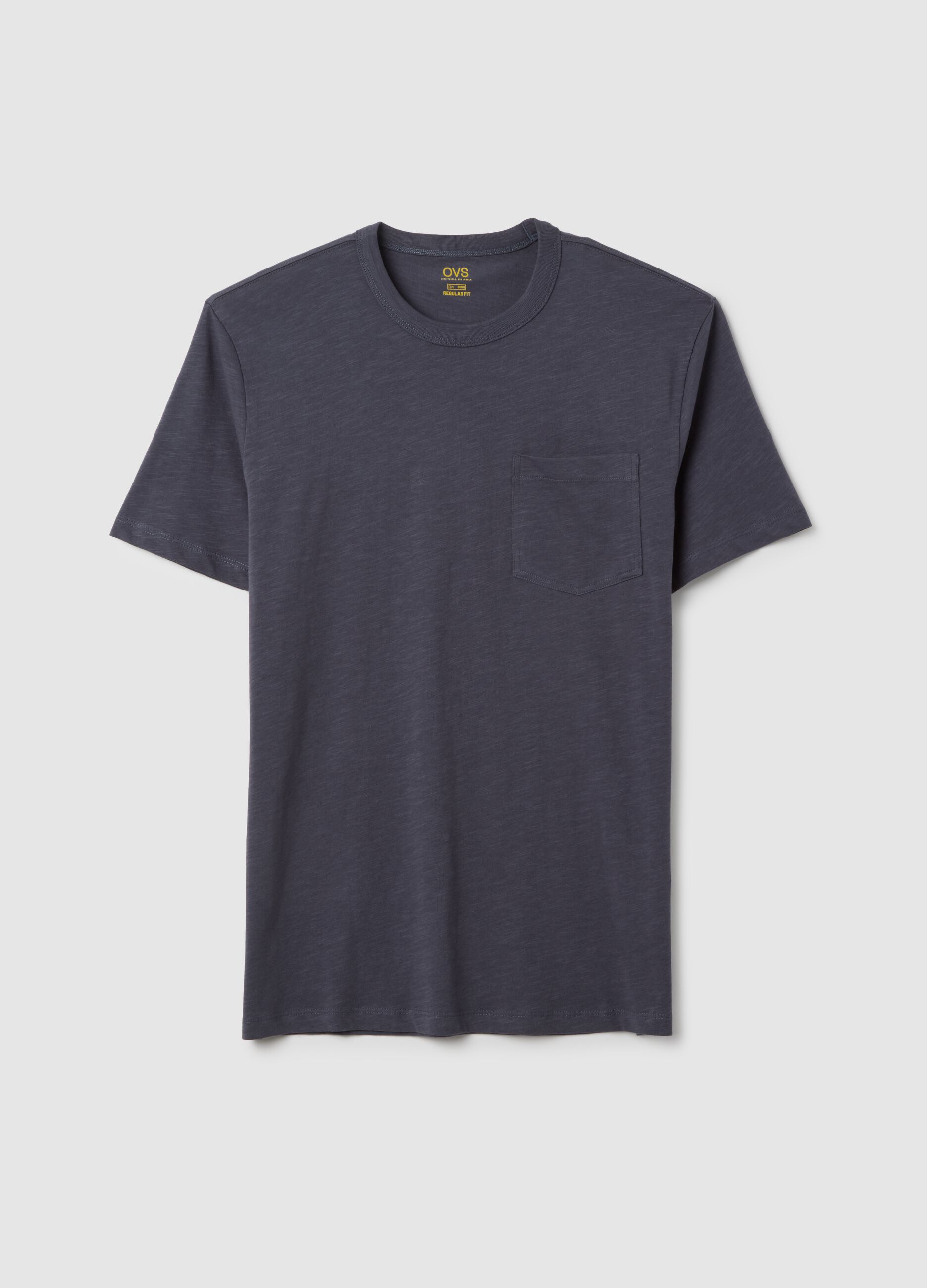 Grey pure cotton regular fit men's T-shirt with pocket