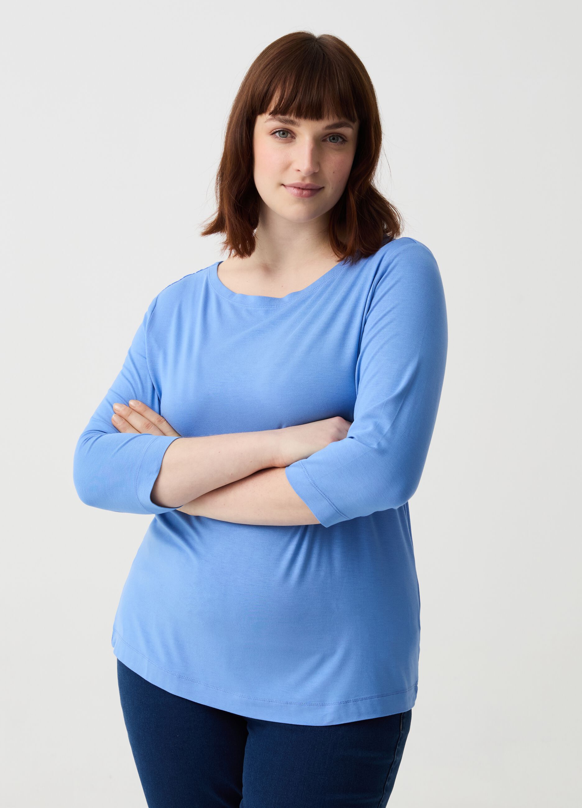 Curvy T-shirt with three-quarter sleeves