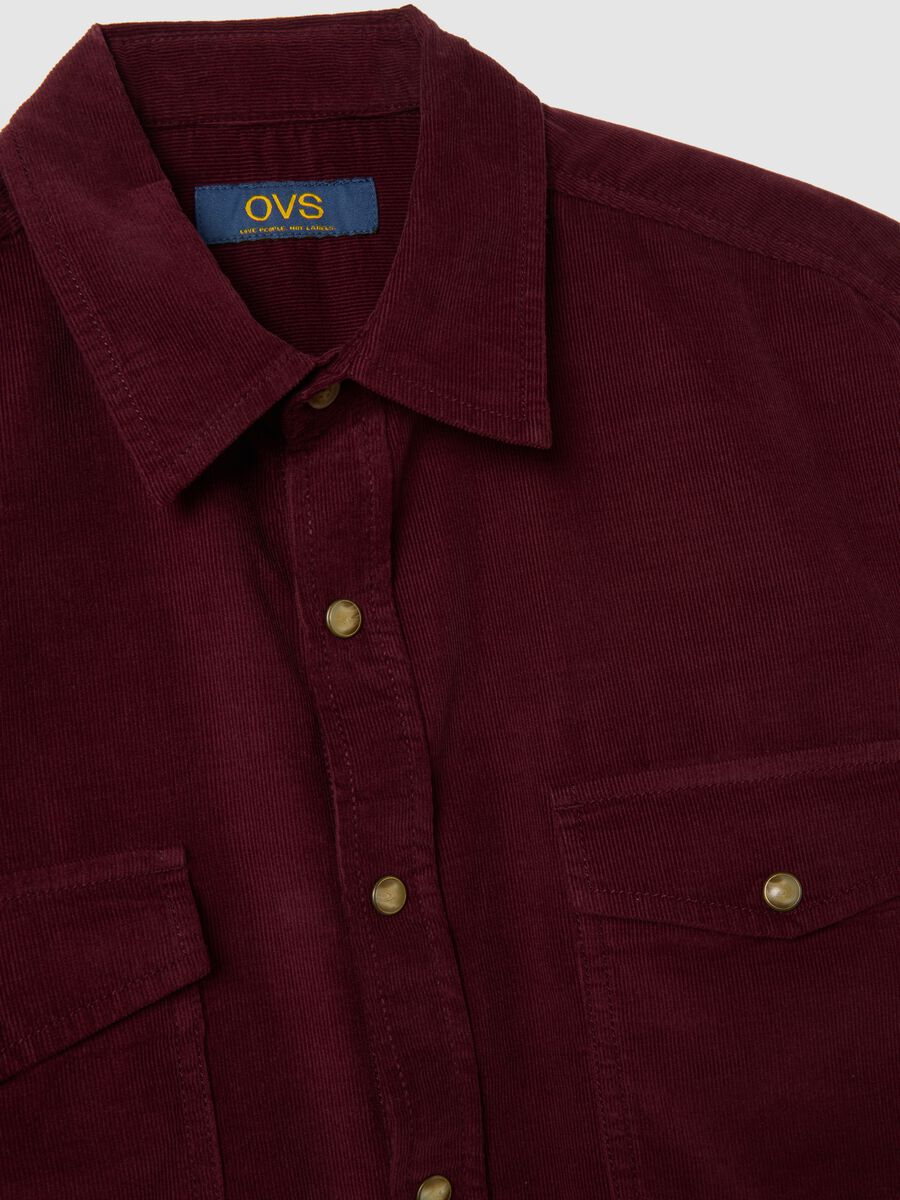 Red pure cotton corduroy regular fit shirt_5