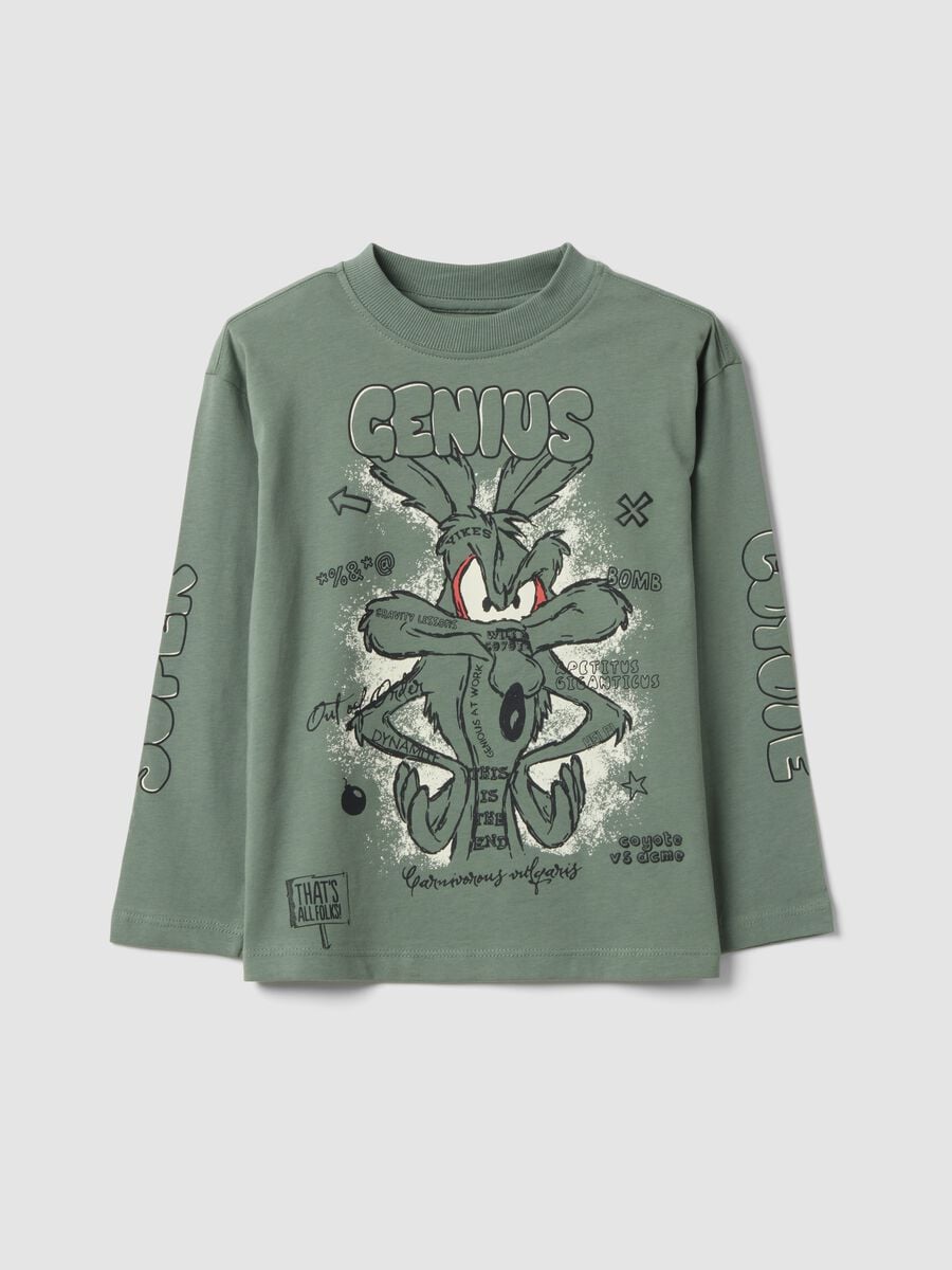 Boys&rsquo; green pure cotton long-sleeve Looney Tunes print T-shirt_0