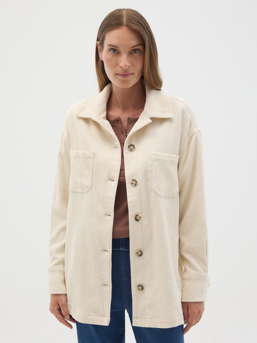 Cream Velvet Maternity Shacket_1