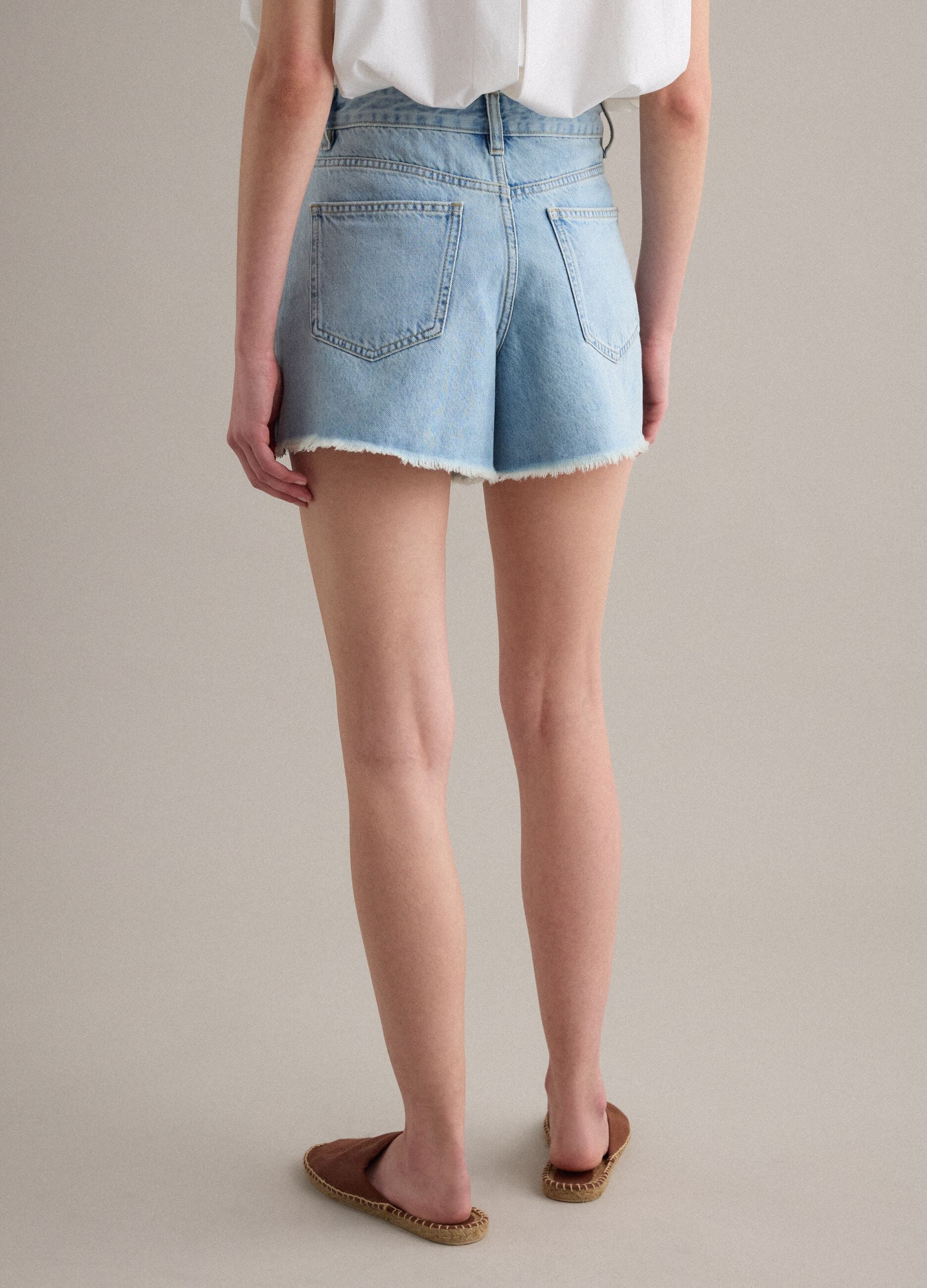 Light blue pure-cotton denim shorts with patchwork inserts