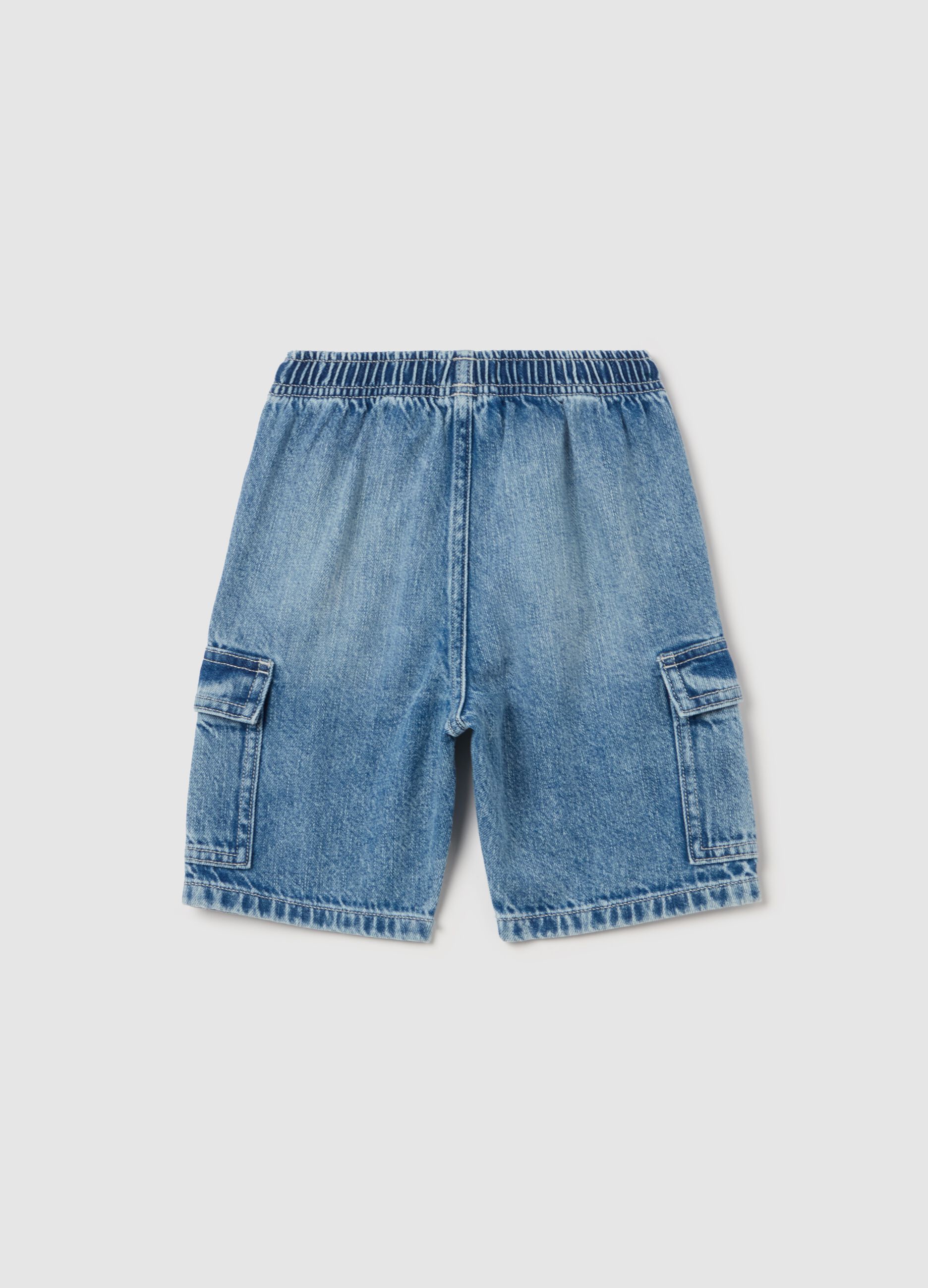 Cargo Bermuda shorts in denim with drawstring