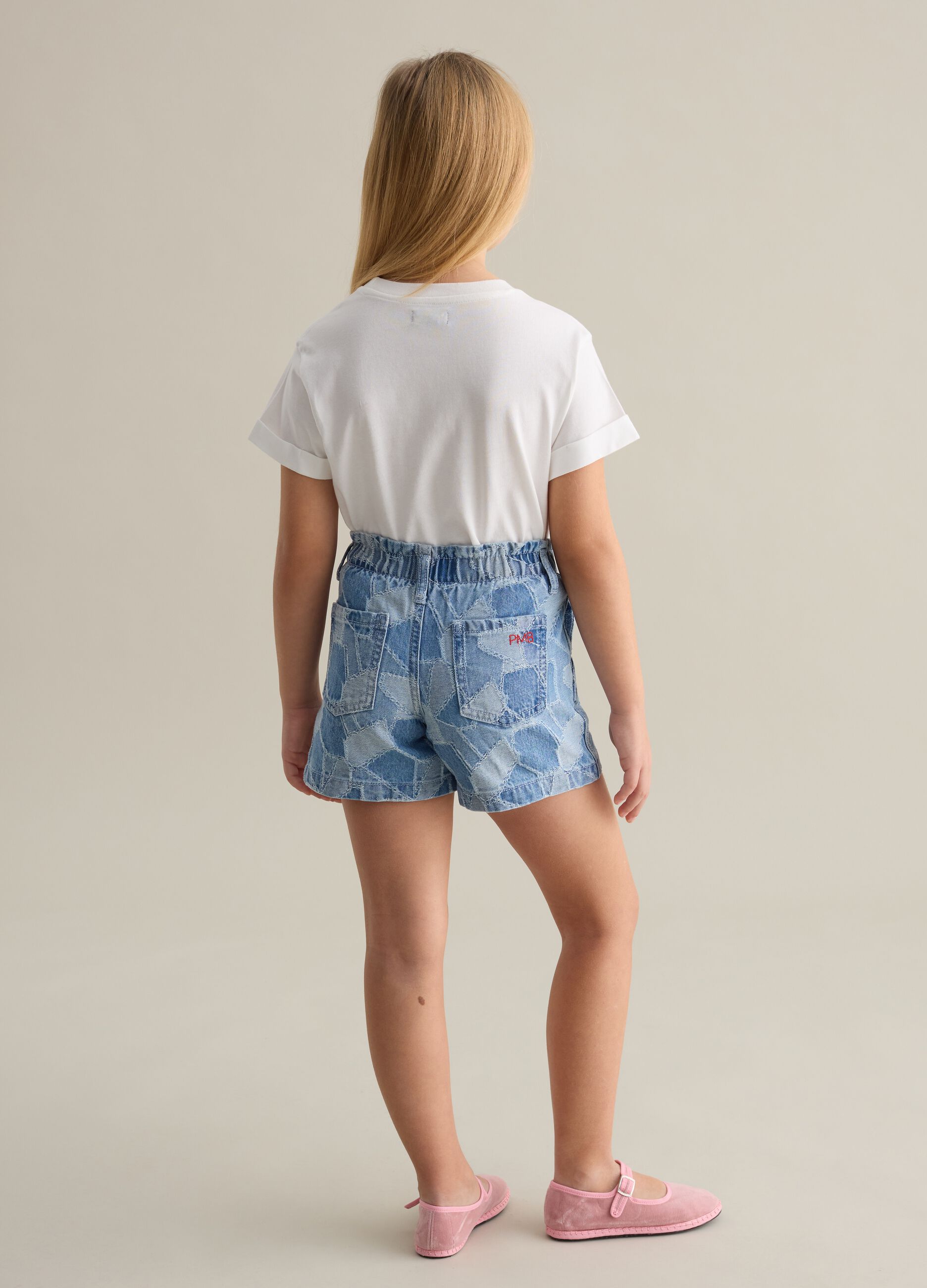 Patchwork-effect shorts in denim