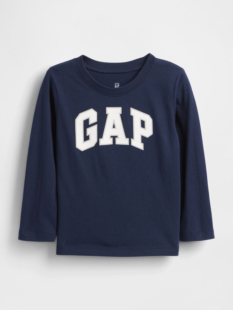T-shirt blu a maniche lunghe in cotone_0