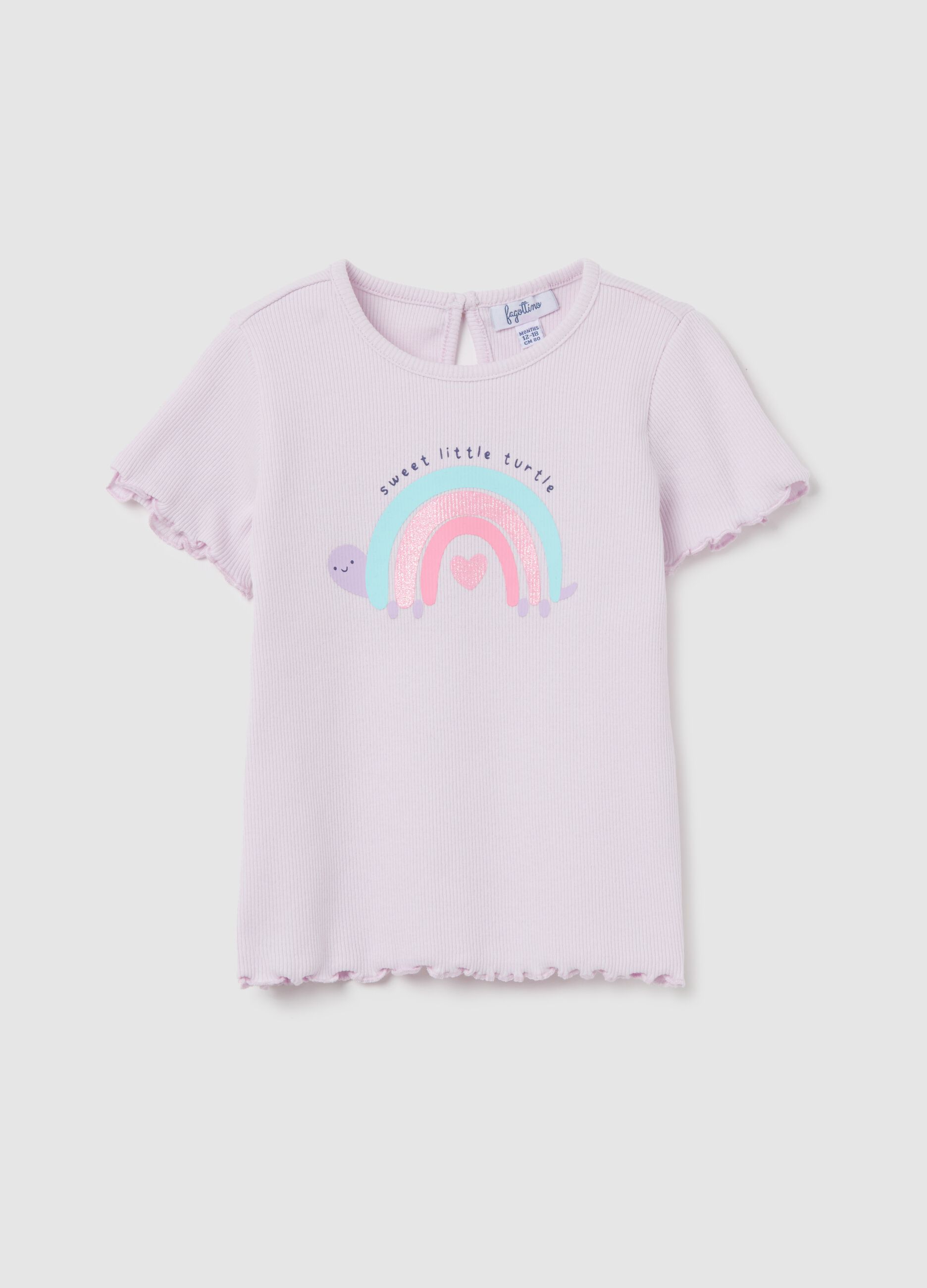 Purple ribbed T-shirt with glitter print