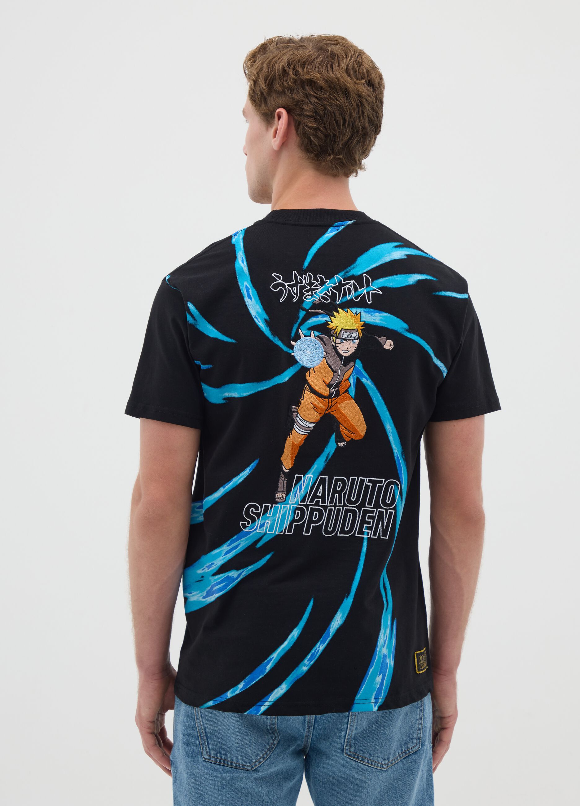 Men's pure cotton black T-shirt with Naruto print