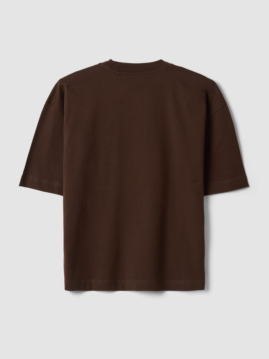 Brown pure cotton T-shirt with chest pocket, boxy fit_6