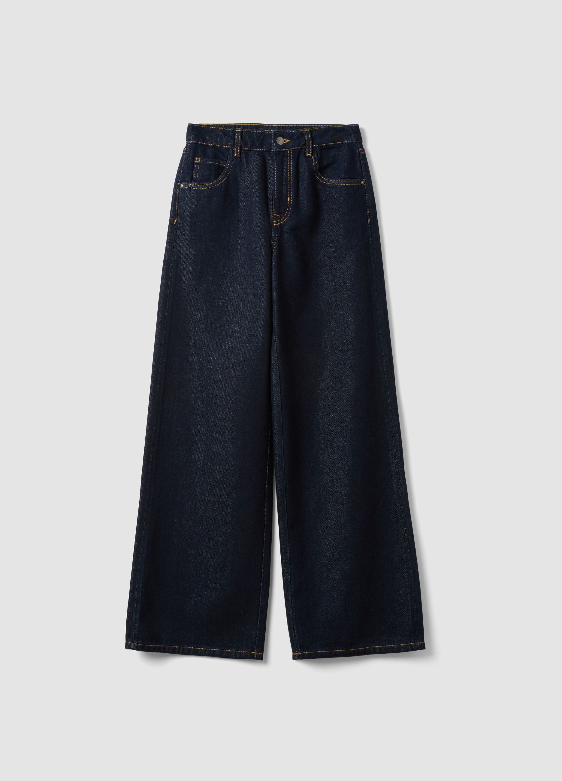 Blue denim bootcut jeans in cotton and lyocell blend