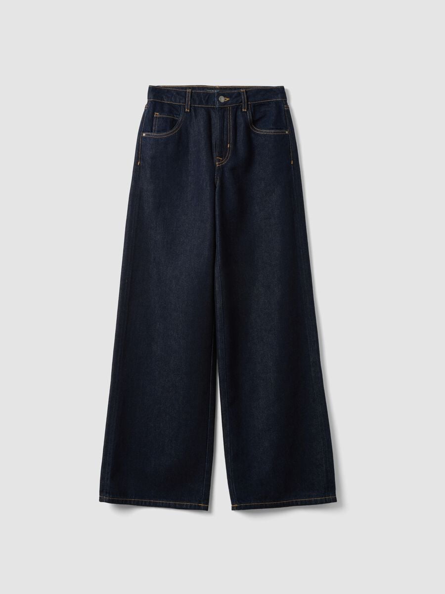 Blue denim bootcut jeans in cotton and lyocell blend_4