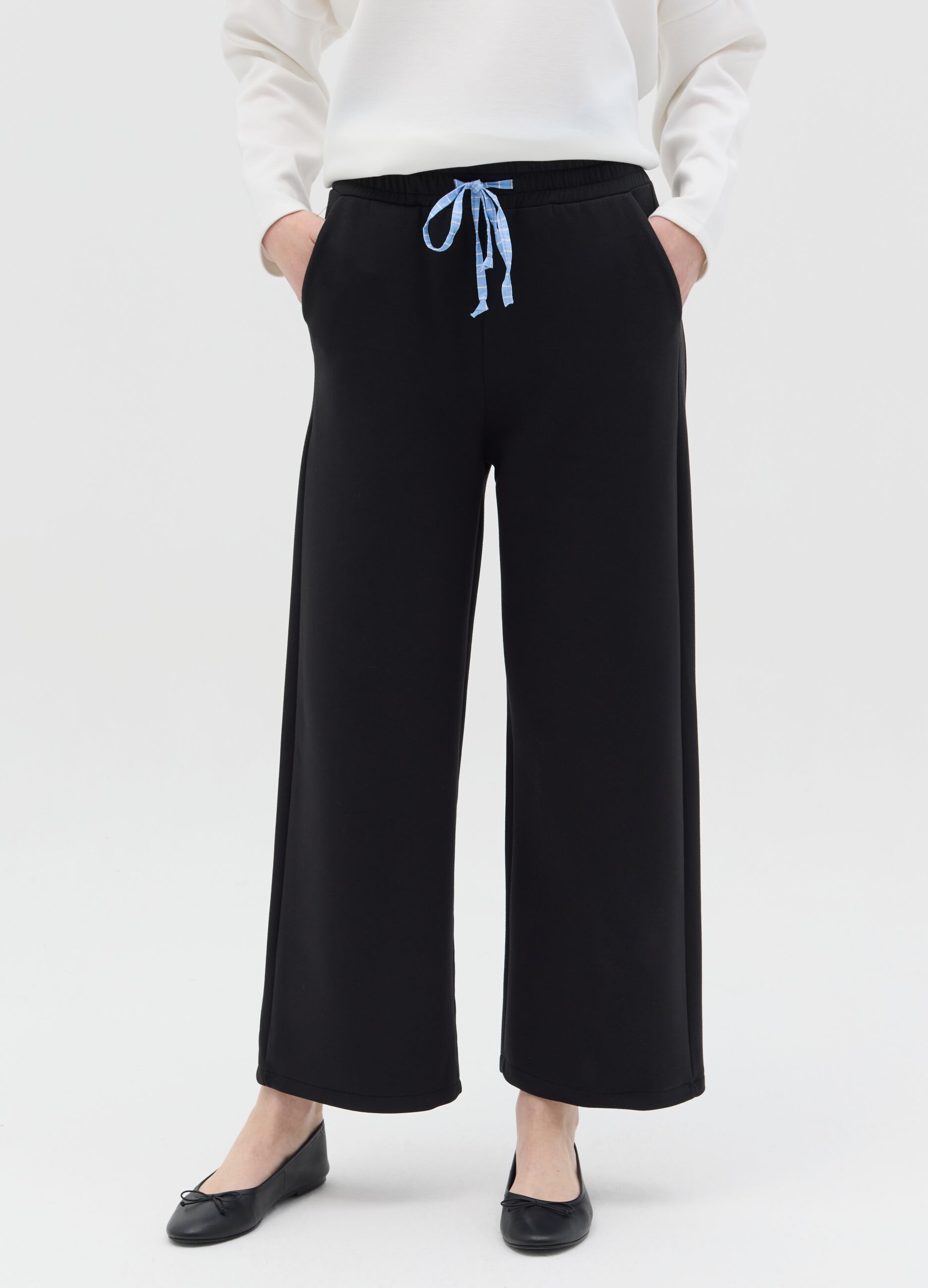 Black palazzo trousers with drawstring