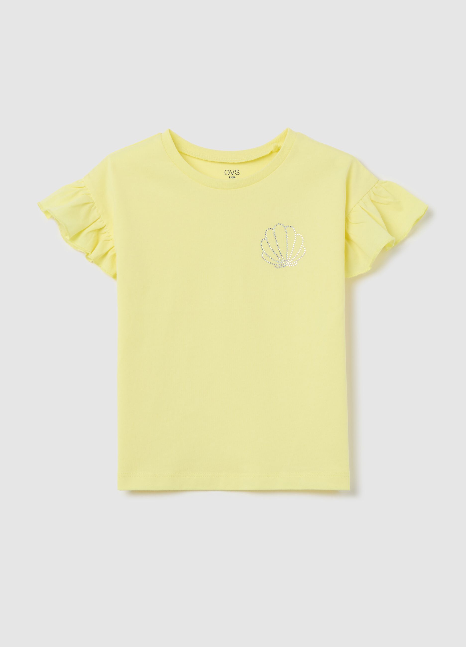 Yellow T-shirt in cotton with diamantés