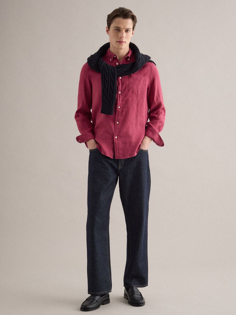 Camicia a maniche lunghe in puro lino rossa regular fit_2