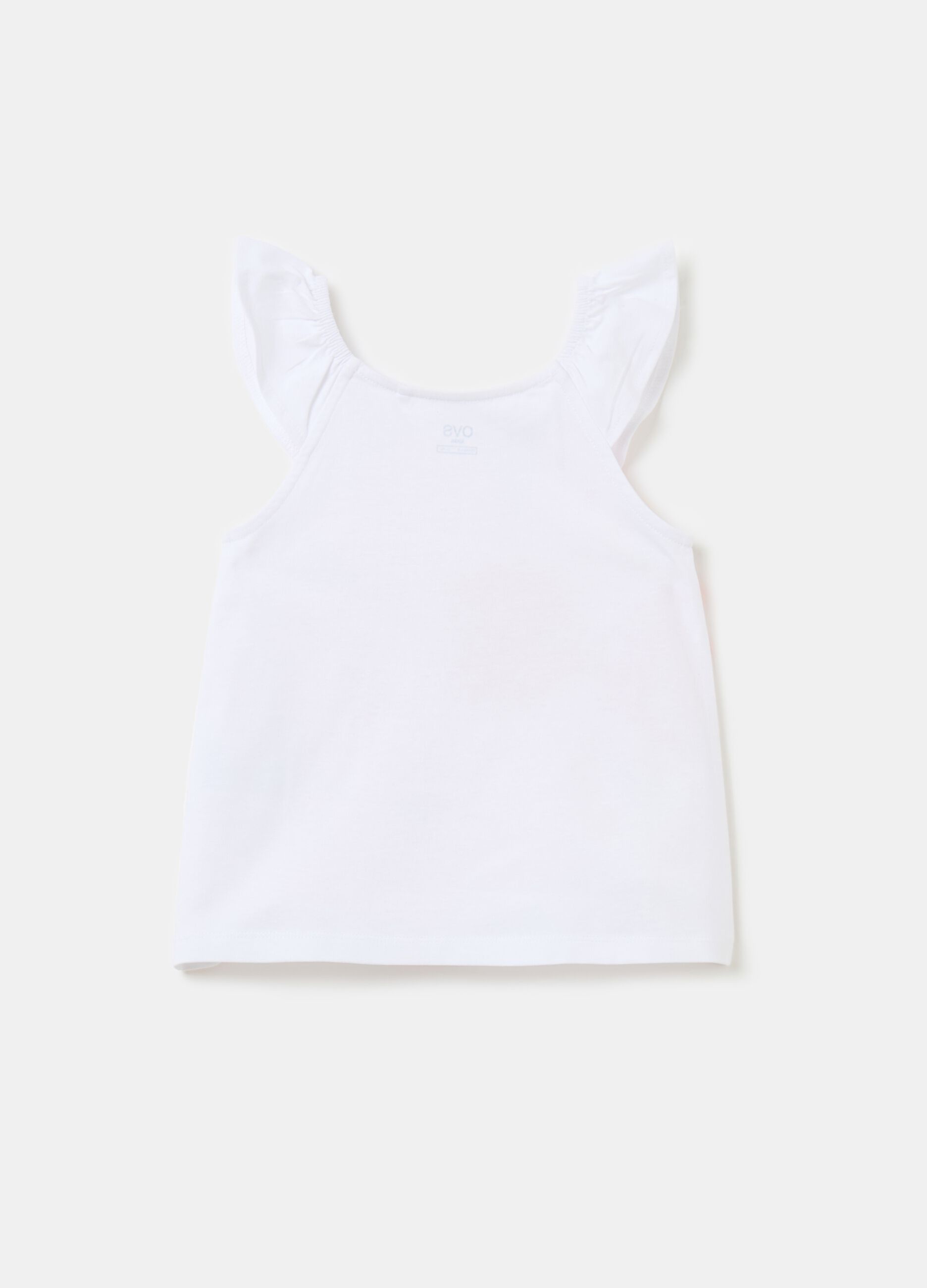 Cotton tank top with frills and print