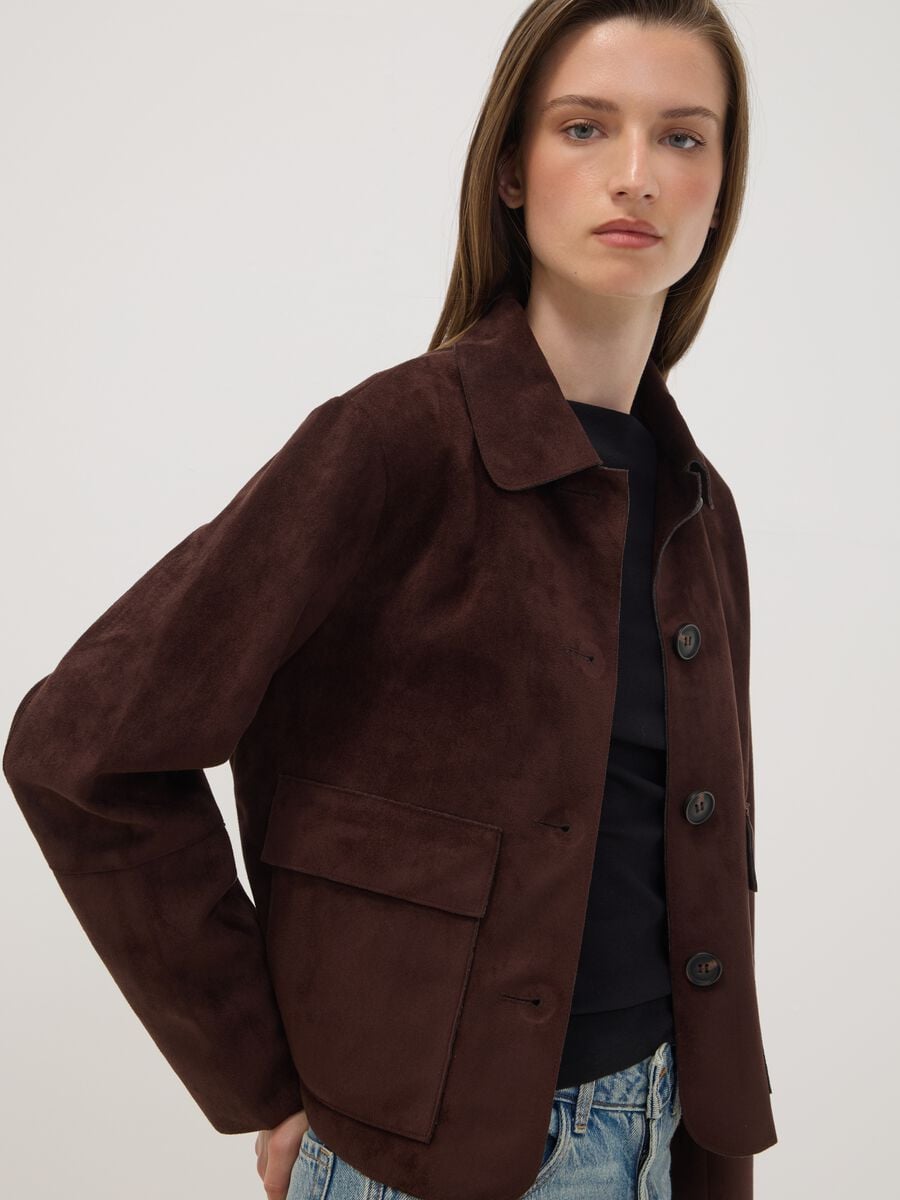 Brown regular-fit shacket with patch pockets_1