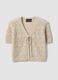 Beige crochet-style cotton and linen blend cardigan with deep V-neck, regular fit_0