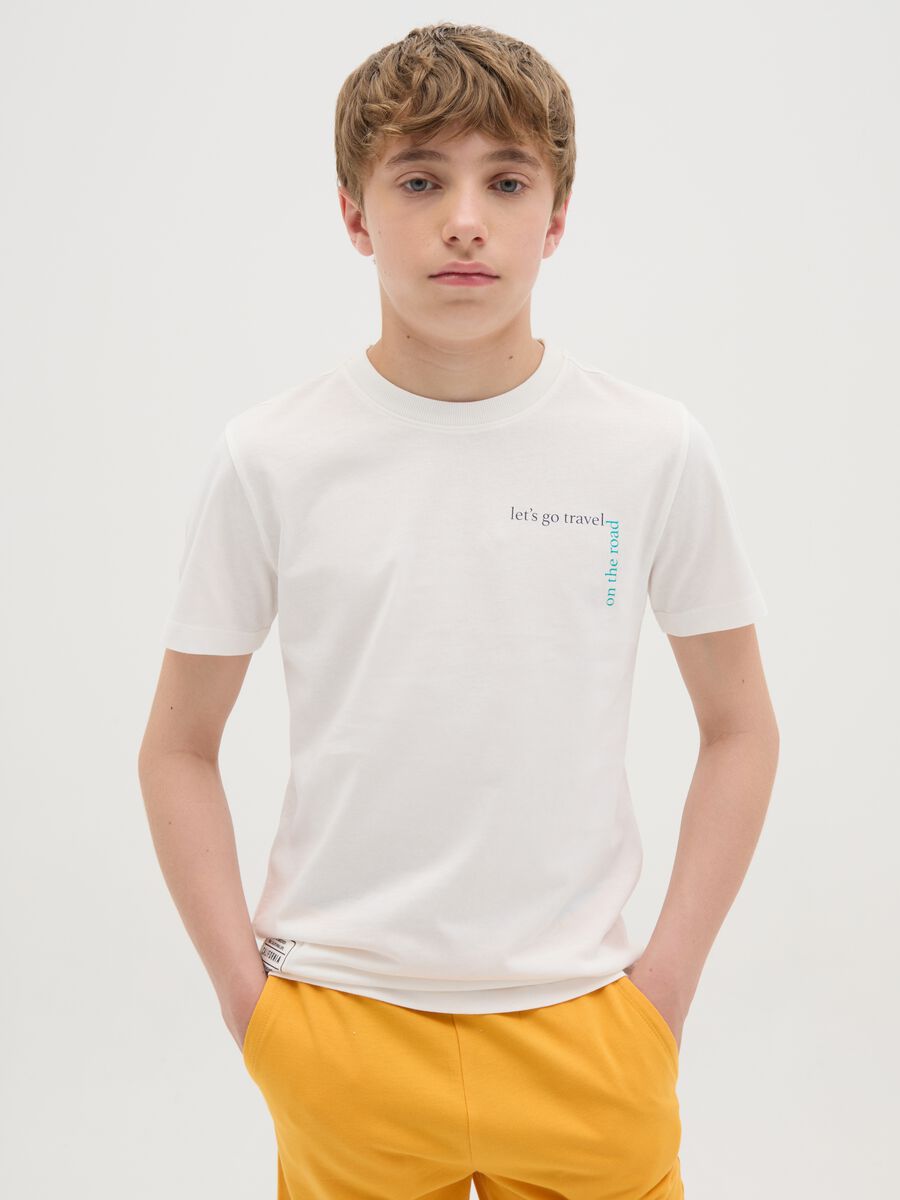 T-shirt da ragazzo in puro cotone bianca con girocollo_0