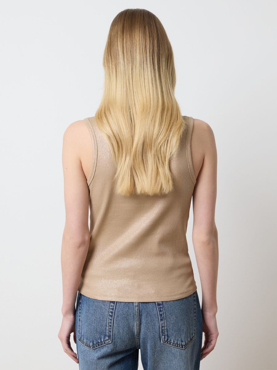 Beige ribbed tank top with lurex_1
