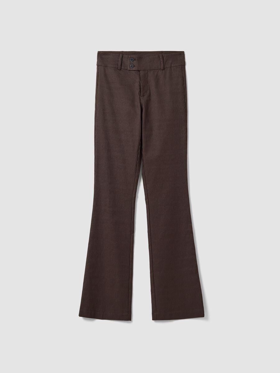 Brown flared trousers in stretch viscose with pinstripe pattern_4