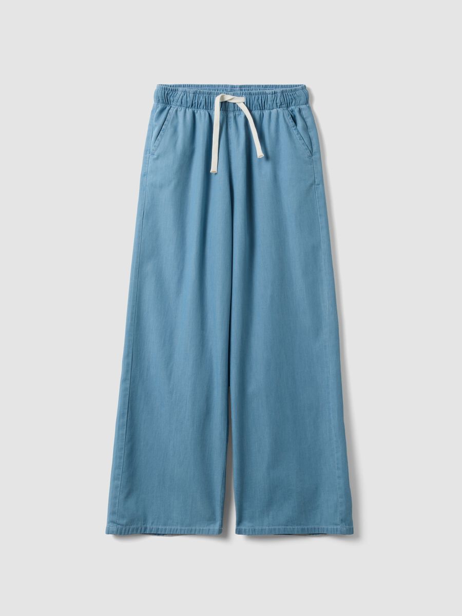 Girls&rsquo; light blue pure cotton wide-leg denim trousers_0