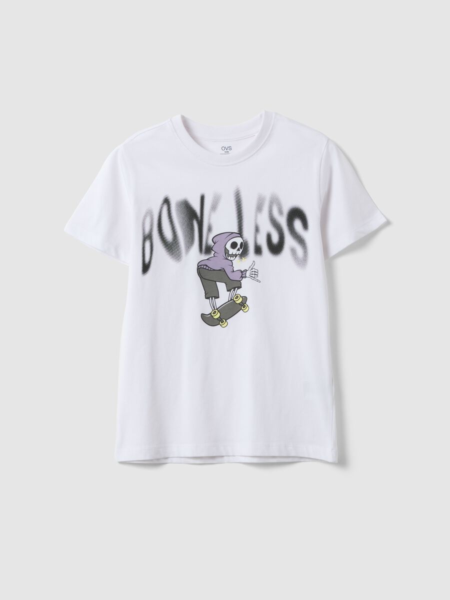 Boy's white pure cotton regular fit T-shirt with print_0