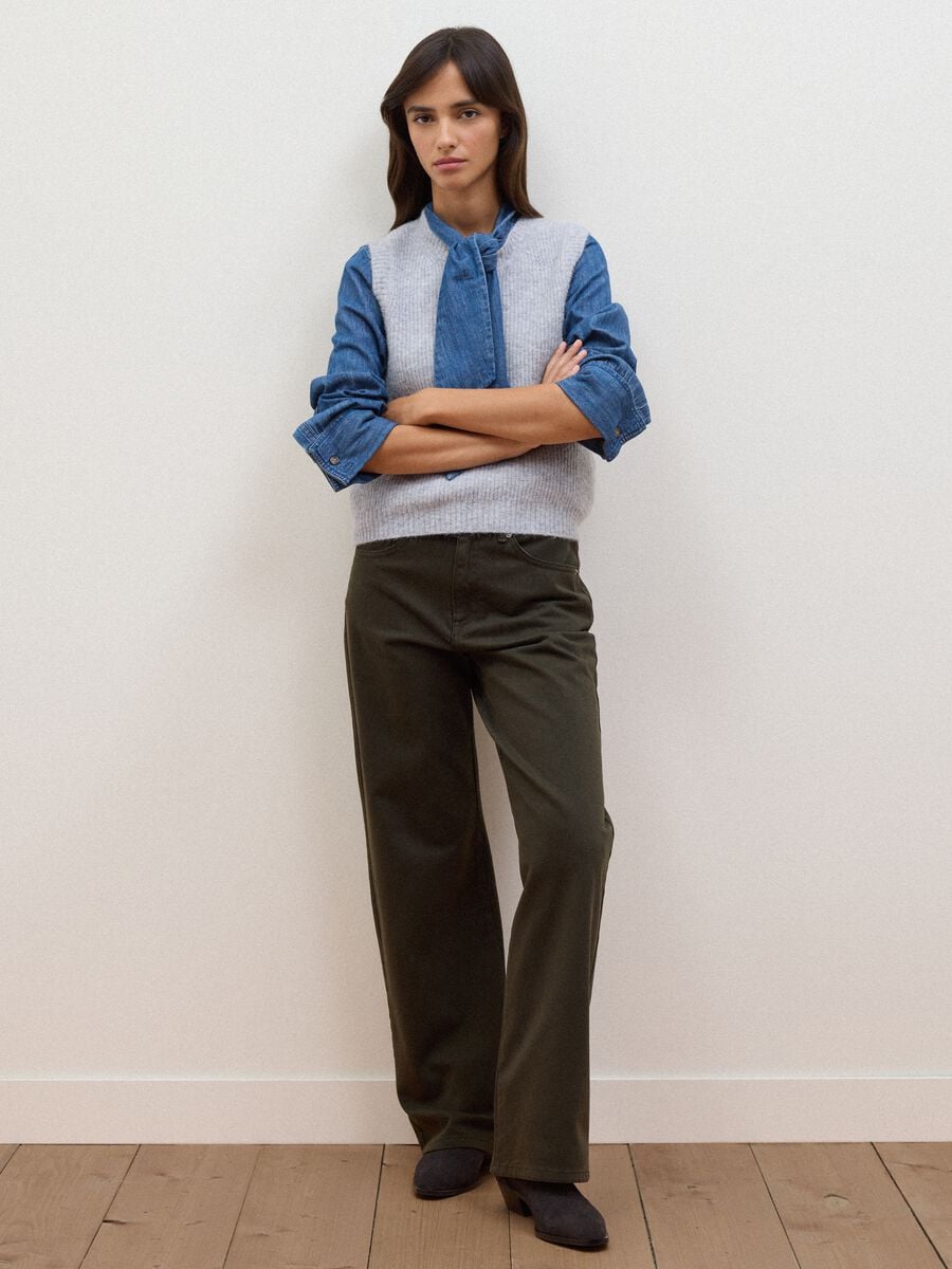 Jeans marroni wide leg in puro cotone_0