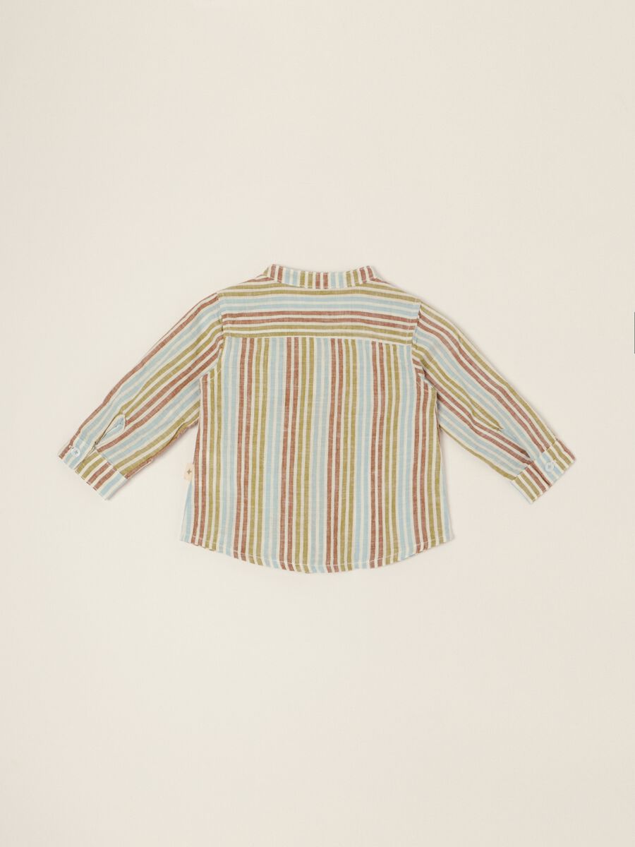 Baby regular-fit striped shirt with mandarin collar in cotton-linen blend_2