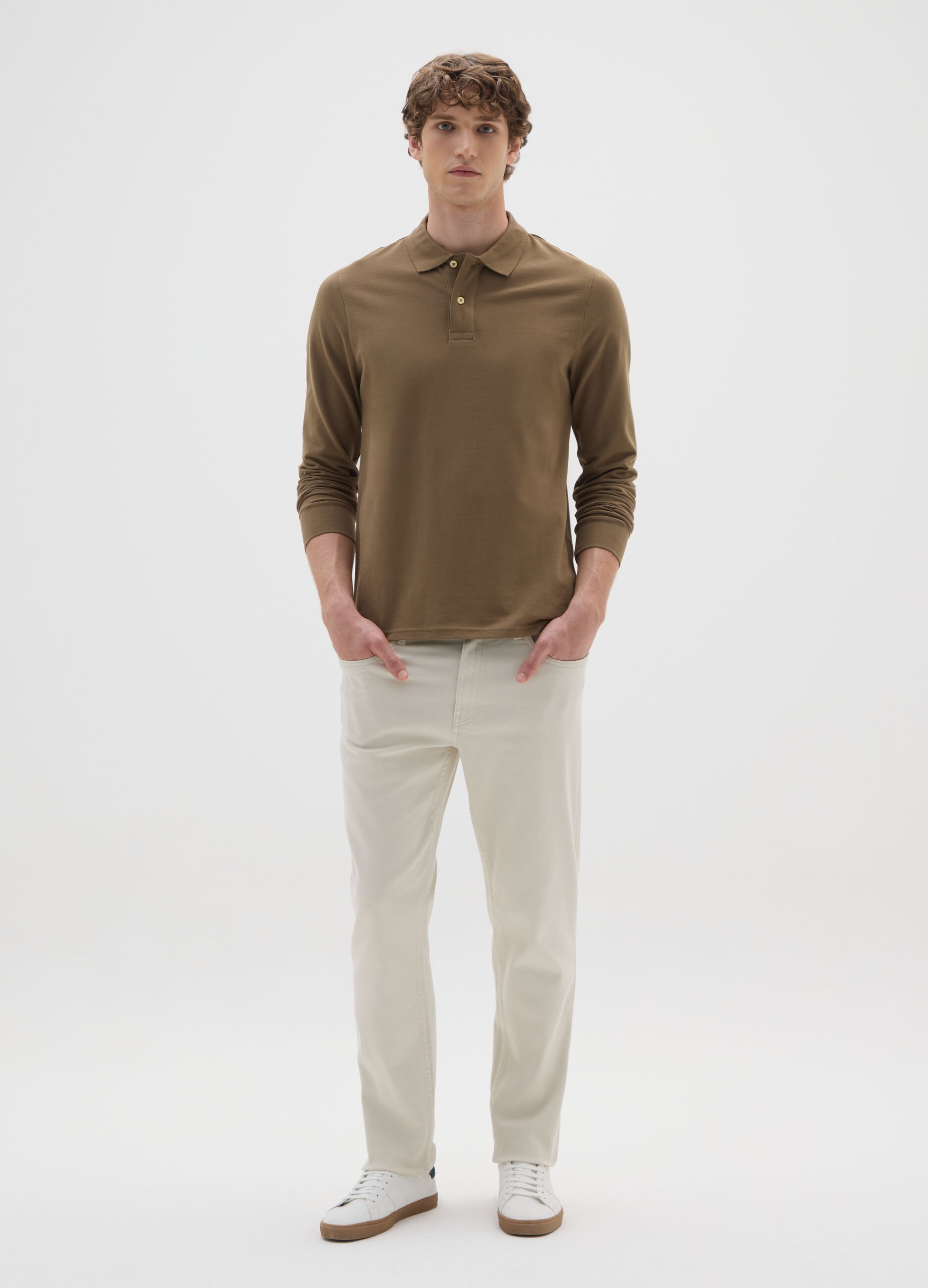 Brown pure cotton polo shirt regular fit