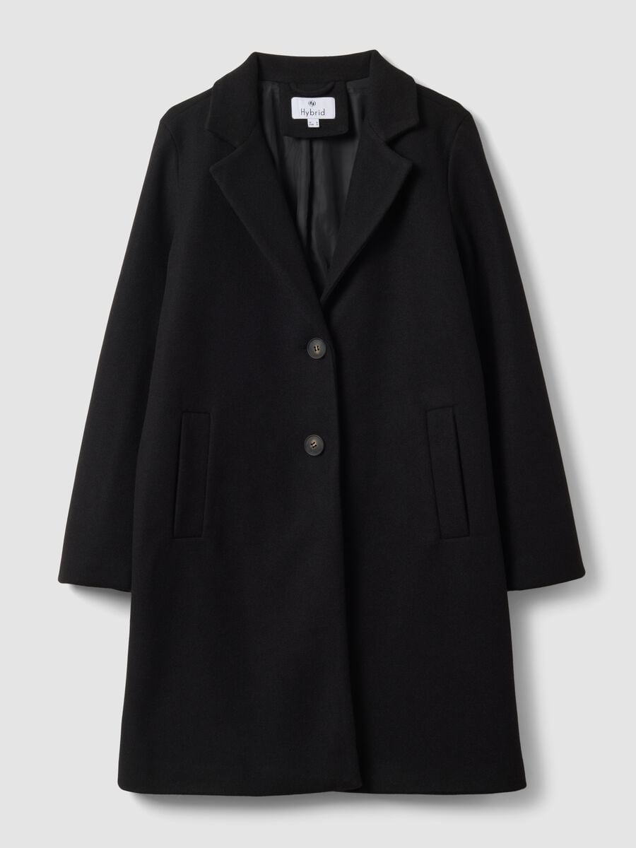 Cappotto nero regular fit con rever e bottoni_4