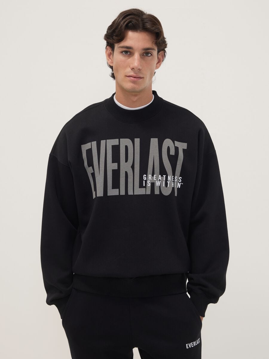 Black cotton-blend sweatshirt with front logo_0