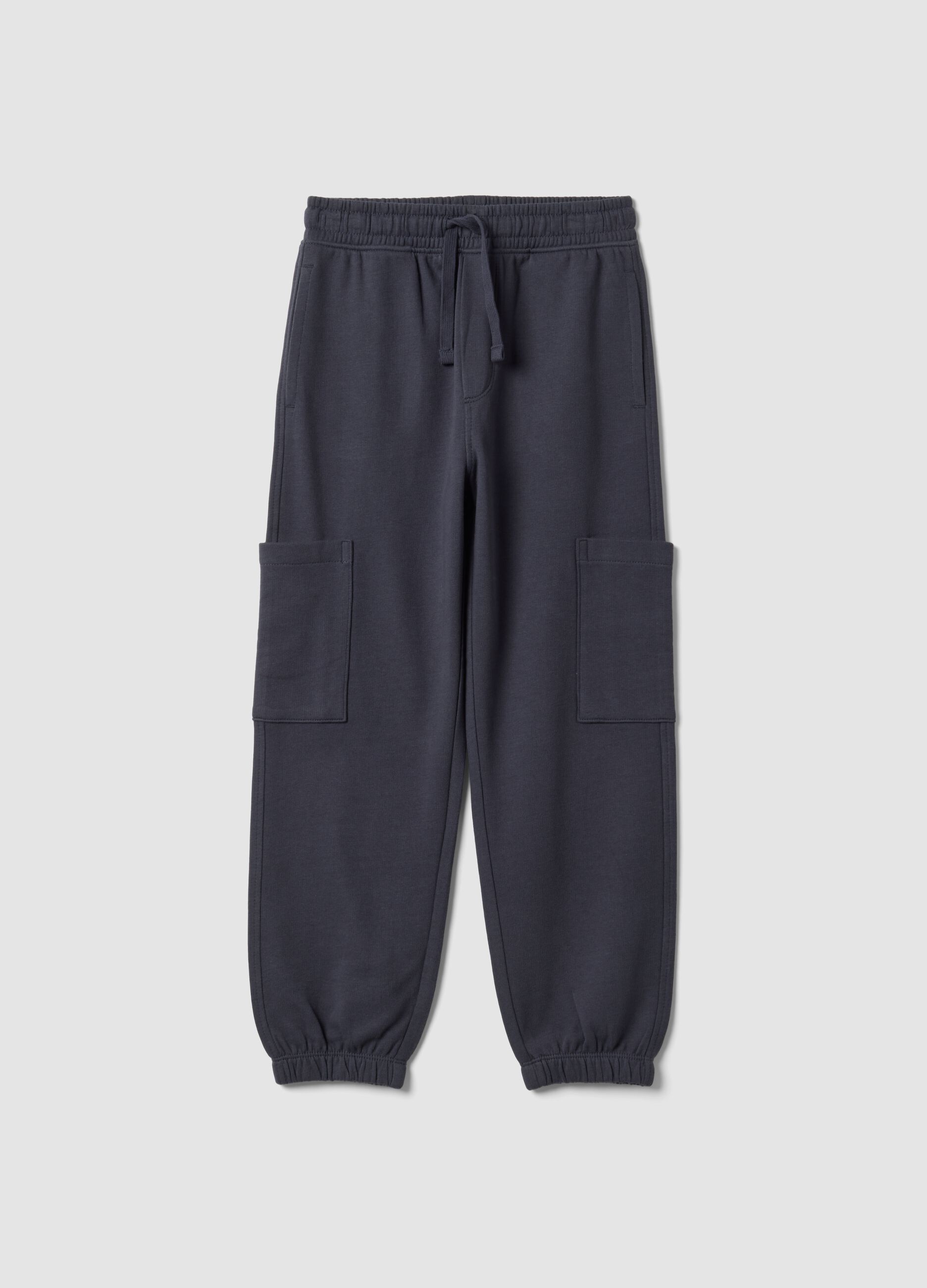 Pantaloni jogger grigi in puro cotone organico con tasche cargo per bambino