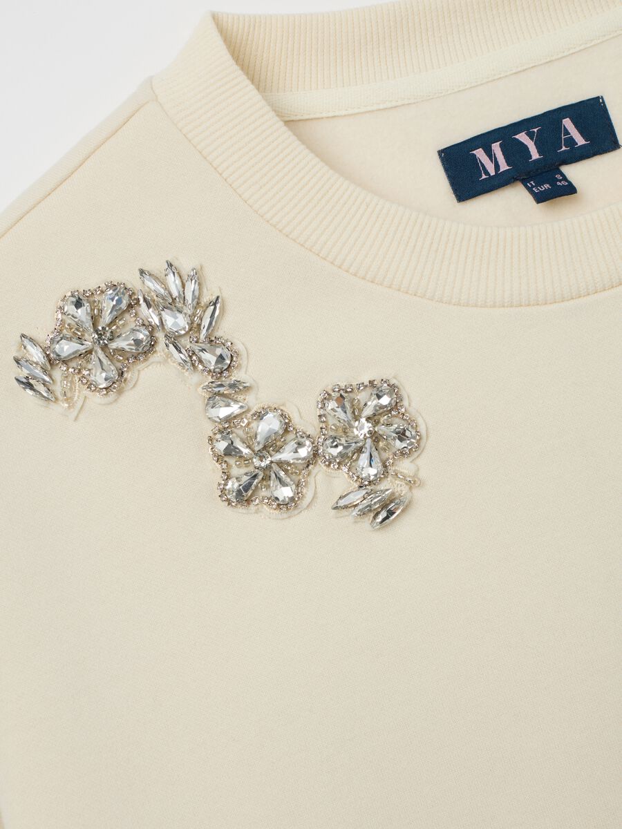 Felpa beige in misto cotone regular fit con strass_1