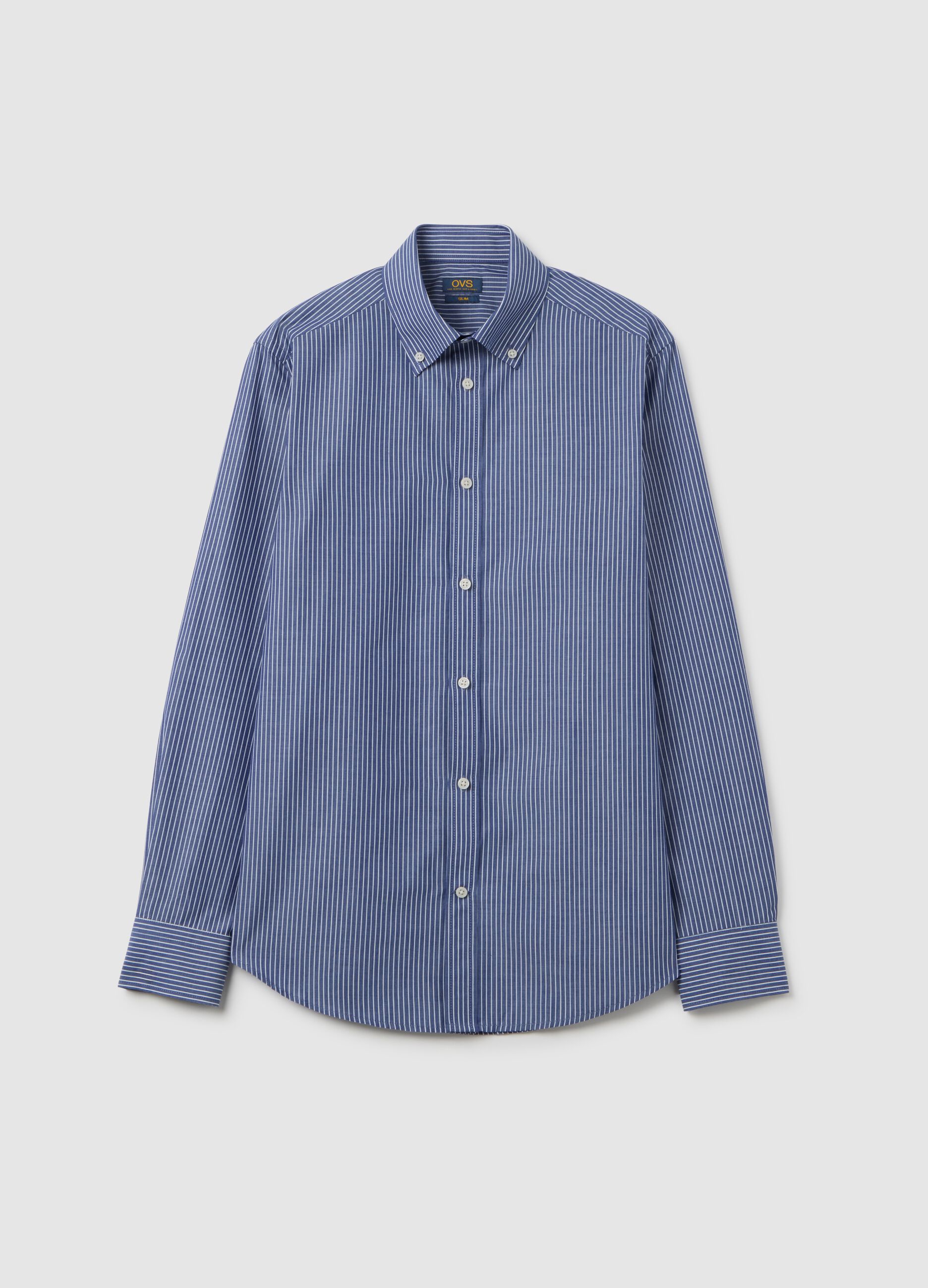 Camicia blu a righe in misto cotone