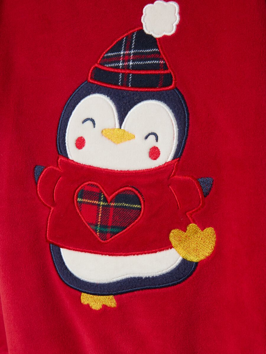 Velour pyjamas with penguin embroidery_2