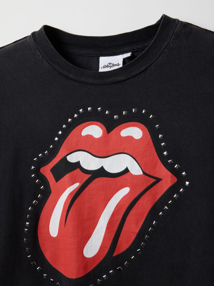 Black pure cotton regular fit T-shirt with Rolling Stones print_5
