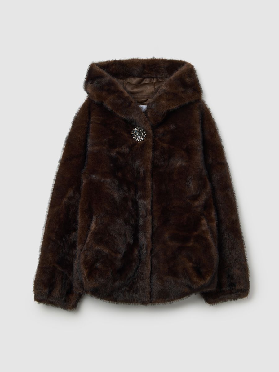 Cappotto morbido marrone con cappuccio regular fit_0