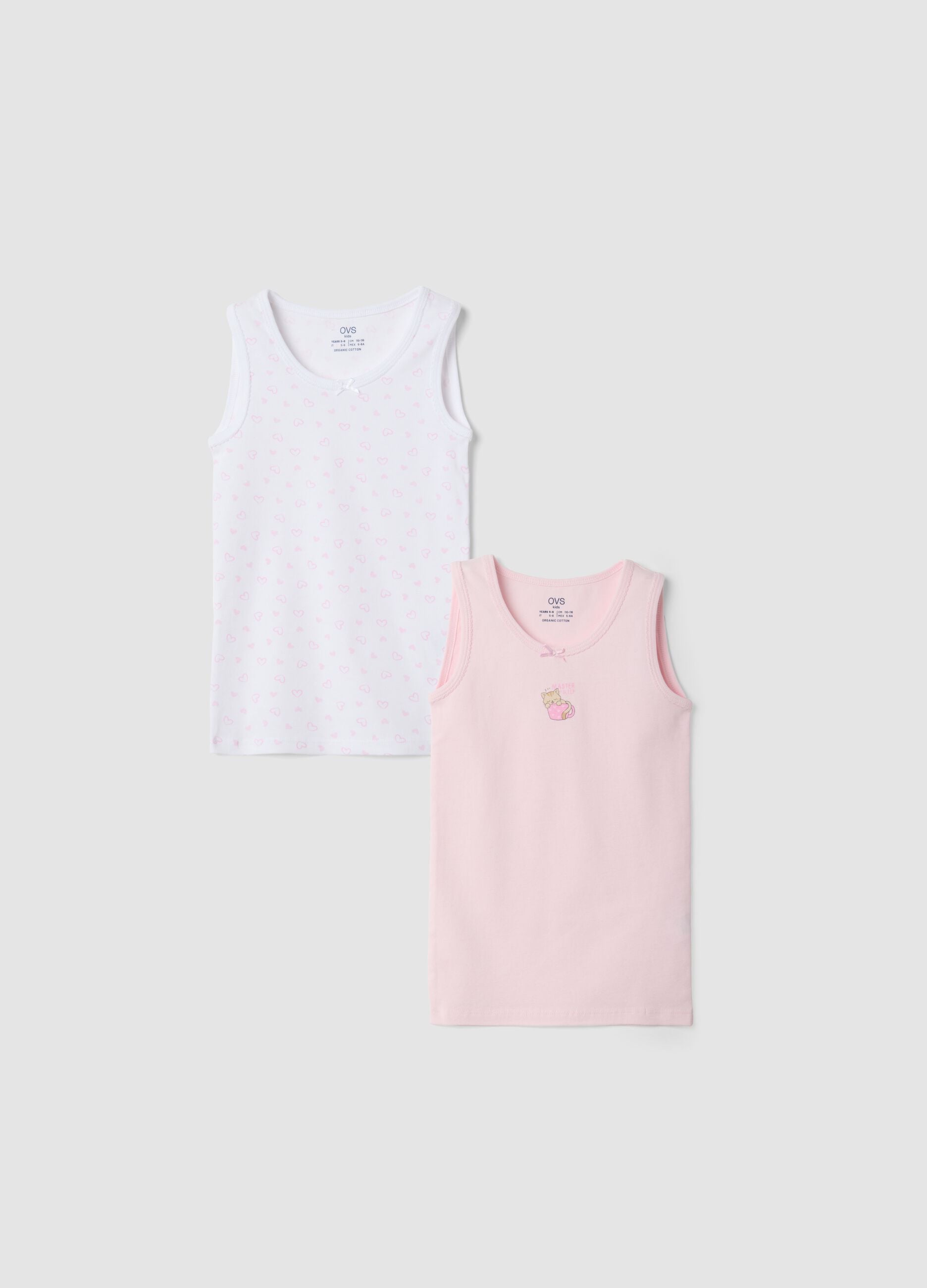 2-pack girls&rsquo; pink and white organic cotton vests