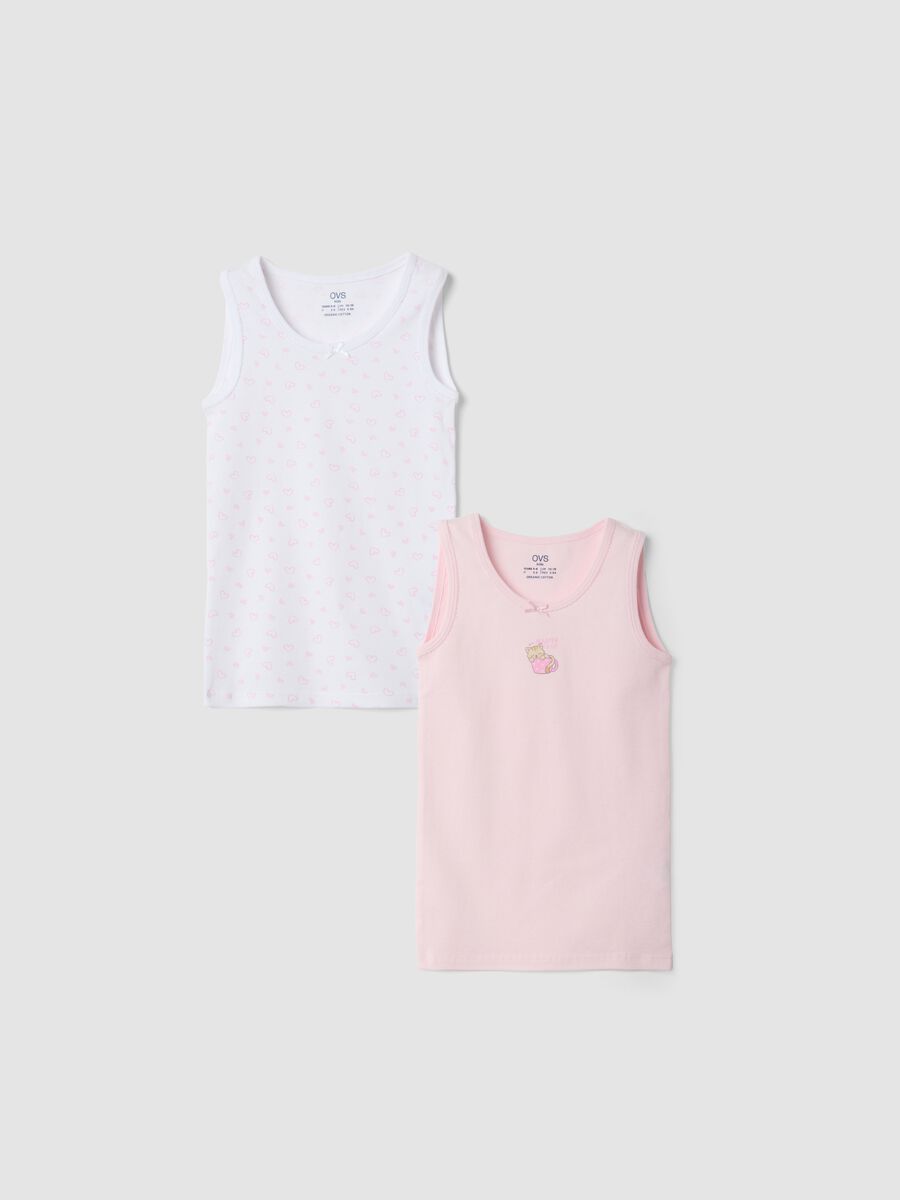 Bipack canotte rosa e bianche in puro cotone organico per bambina_0